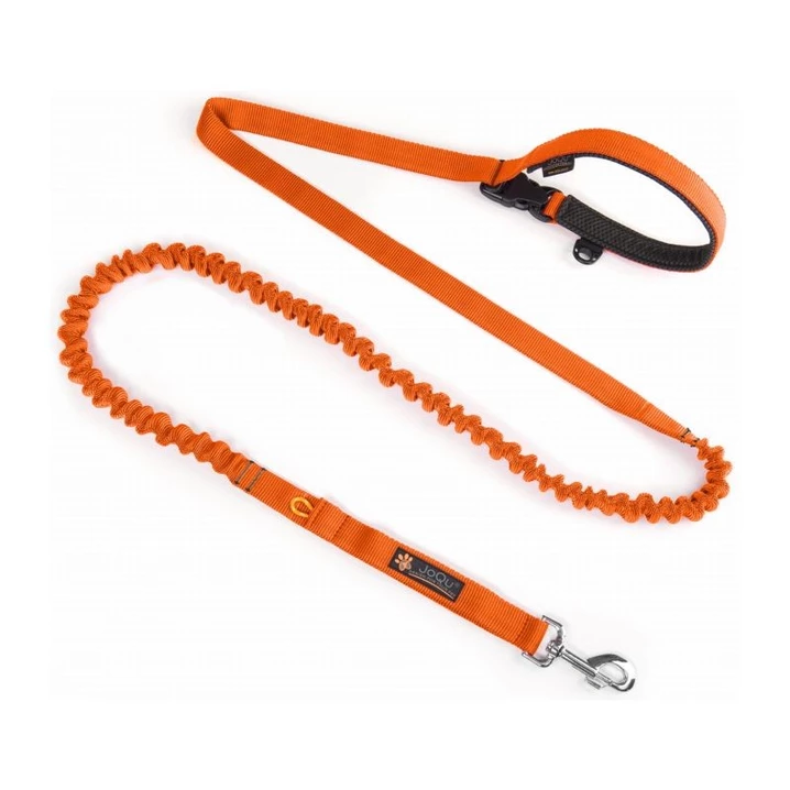 JOQU Two Runners Leash - wielofunkcyjna smycz dla psa z taśmy rurowej z amortyzatorem, pomarańczowa 205-295 cm