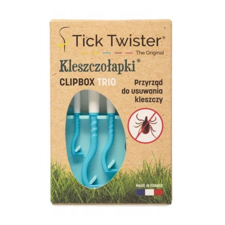 TICK TWISTER Clipbox TRIO  - potrójne  kleszczołapki do usuwania kleszczy u psów i kotów + wygodne pudełko, niebieskie