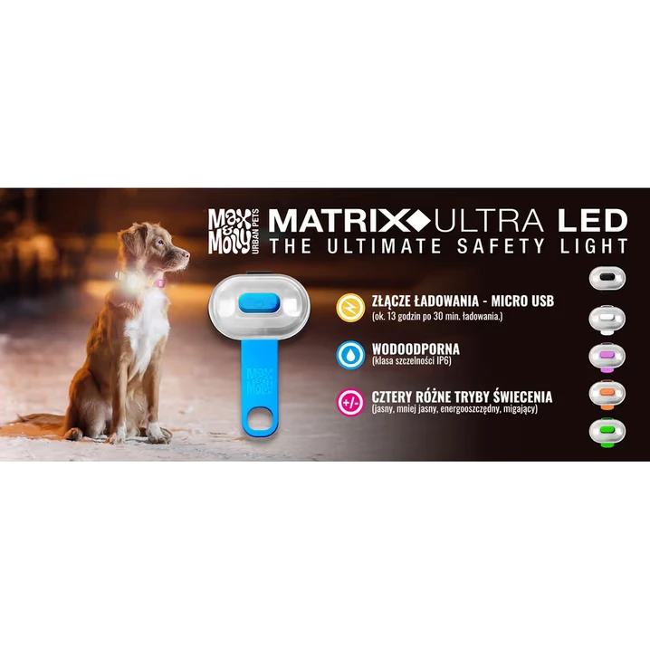 MAX&MOLLY Matrix Ultra LED - mocna, ledowa lampka dla psa, wodoodporna, ładowana na USB, pomarańczowa - 5