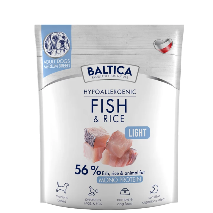 BALTICA Fish & Rice M - hipoalergiczna karma dla psa light z ryby i ryżu, średni rozmiar chrupek