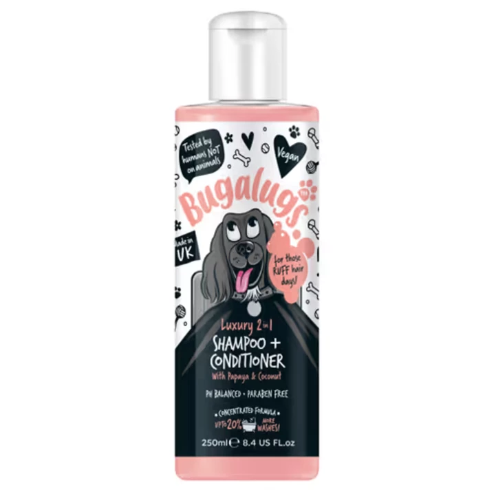 BUGALUGS Luxury 2in1 Papaya & Coconut Shampoo - szampon z odżywką dla psa, odżywienie i pielęgnacja, koncentrat 250ml