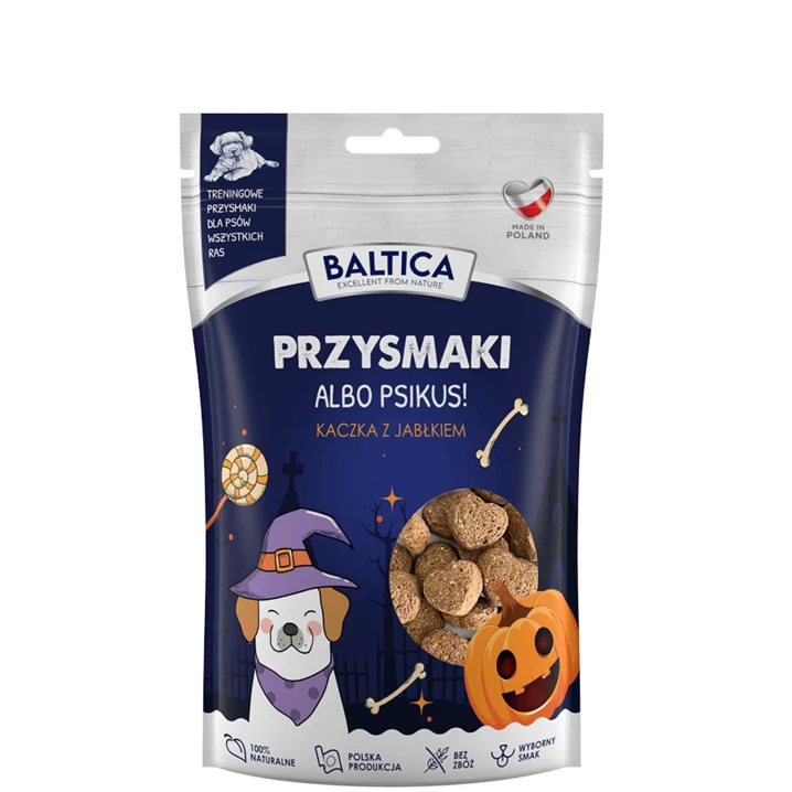 BALTICA Przysmaki albo Psikus - ciasteczka halloweenowe dla psa, kaczka z jabłkiem 100g