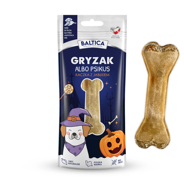 BALTICA Gryzak albo psikus - kość do żucia dla psów, kaczka z jabłkiem 12cm, Halloween