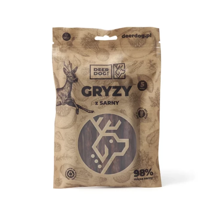 DEER DOG! Gryzy z sarny -  mięsna przekąska dla psa, tzw. cygaro z mięsa sarny 5 sztuk, 125g