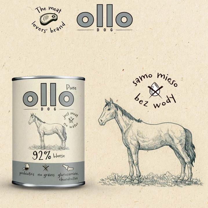 OLLO Pure Horse - mokra karma dla psa o bardzo wysokiej zawartości mięsa mięśniowego, konina 400g - 3