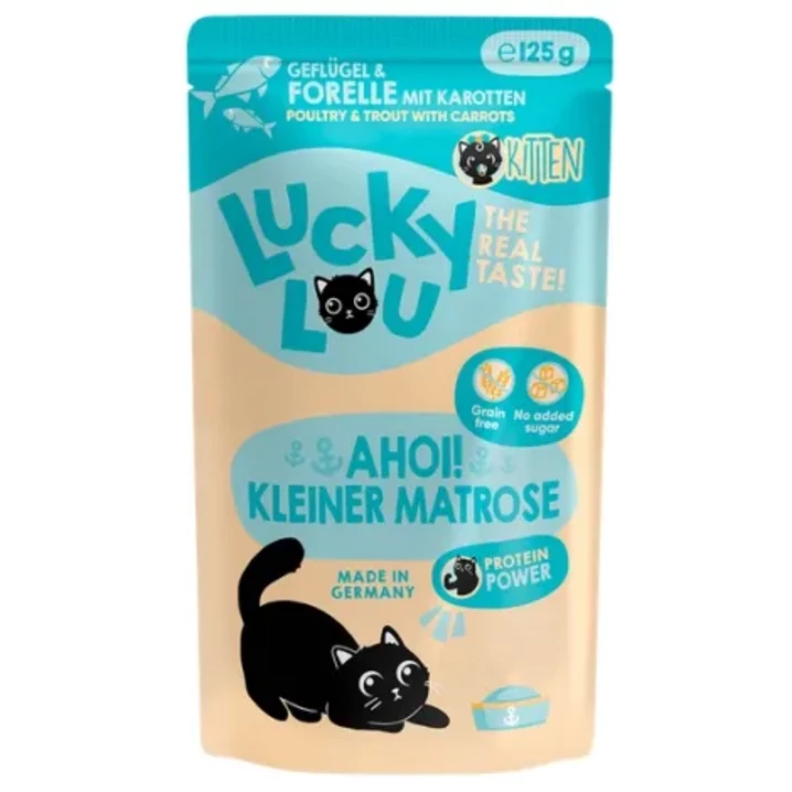 Lucky Lou Lifestage Kitten - wysokomięsna, mokra karma dla kociąt, drób z pstrągiem 125g