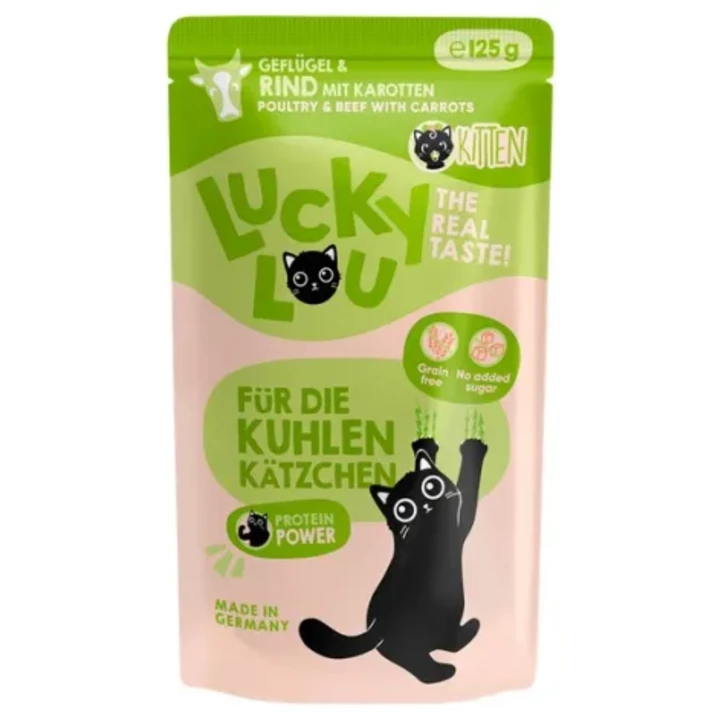 Lucky Lou Lifestage Kitten - wysokomięsna, mokra karma dla kociąt, drób z wołowiną 125g