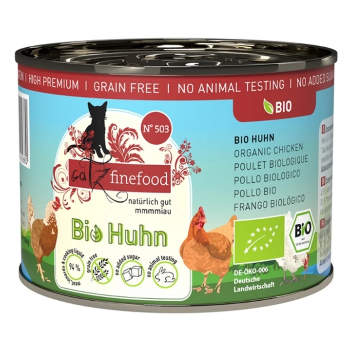 CATZ FINEFOOD Bio N.503 - wysokomięsna, mokra karma dla kota z ekologicznych składników, kurczak 200g