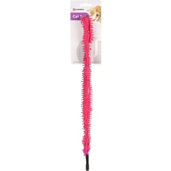 FLAMINGO Toy Wubbe Dangler Caterpillar - wędka dla kota z długą końcówką typu mop i piórkami, różowa