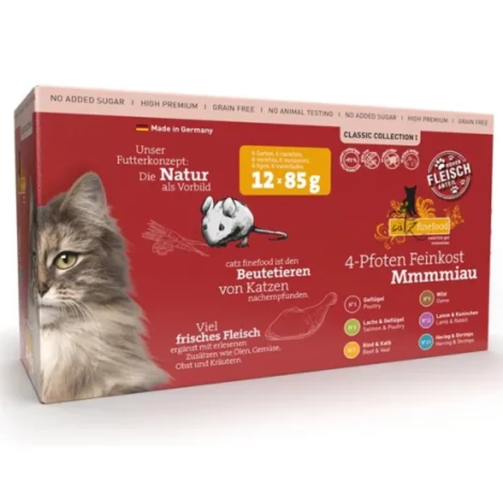 CATZ FINEFOOD Classic Collection I - wysokomięsna, mokra karma dla kotów dorosłych 12x85g, różne smaki - 2