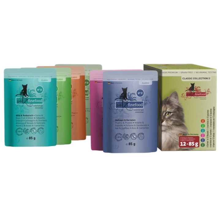 CATZ FINEFOOD Classic Collection II - wysokomięsna, mokra karma dla kotów dorosłych 12x85g, różne smaki