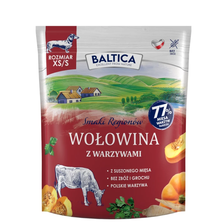 BALTICA Smaki Regionów - sucha karma dla dorosłego psa małej rasy, wołowina z warzywami 1kg