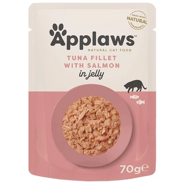 APPLAWS - uzupełniająca, mokra karma dla kota, filet z tuńczyka z łososiem w galaretce 70g