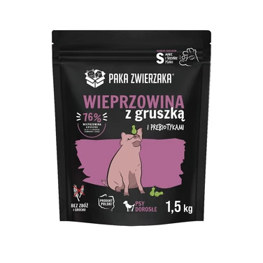 PAKA ZWIERZAKA sucha karma dla psów dorosłych małych i średnich ras, wieprzowina z gruszką 1,5 kg