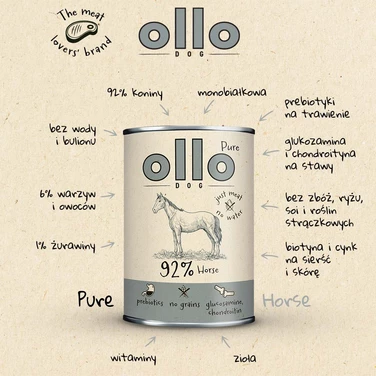 OLLO Pure Horse - mokra karma dla psa o bardzo wysokiej zawartości mięsa mięśniowego, konina 400g - 2